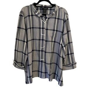 Ali Miles Buttonup Top XL Gray Plaid Office Oversize Blouse Shirt Workwear Artsy